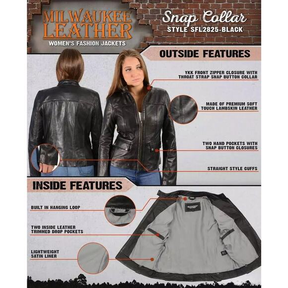 Milwaukee Leather SFL2825 Snap Collar Lambskin Motorcycle Leather Jacket Size M - Picture 3 of 14